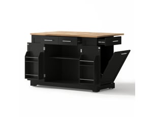 Îlot de cuisine 138x86x92 cm plateau rabattable mdf noir et naturel