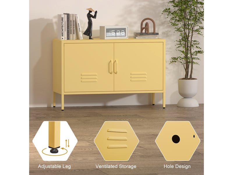 Armoire métallique jaune avec étagères réglables, rangement maison facile à nettoyer  - Conforama D