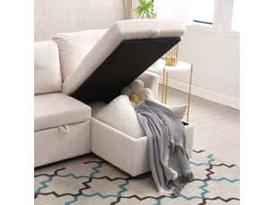 Canapé droit convertible 3 places Velours côtelé beige avec coffre de rangement