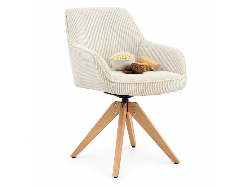 Chaise de salle à manger lot de 2 pivotante avec accoudoirs, assise en velours crème, pieds en bois massif, hauteur 84 cm - Conforama A