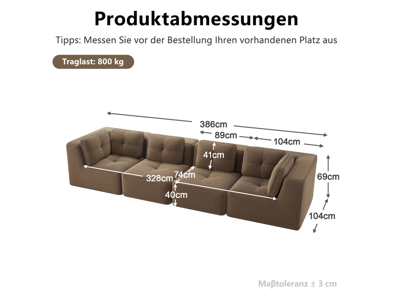 Canapé modulable 4 places en velours côtelé marron, assise profonde et modules libres pour votre salon - Conforama C