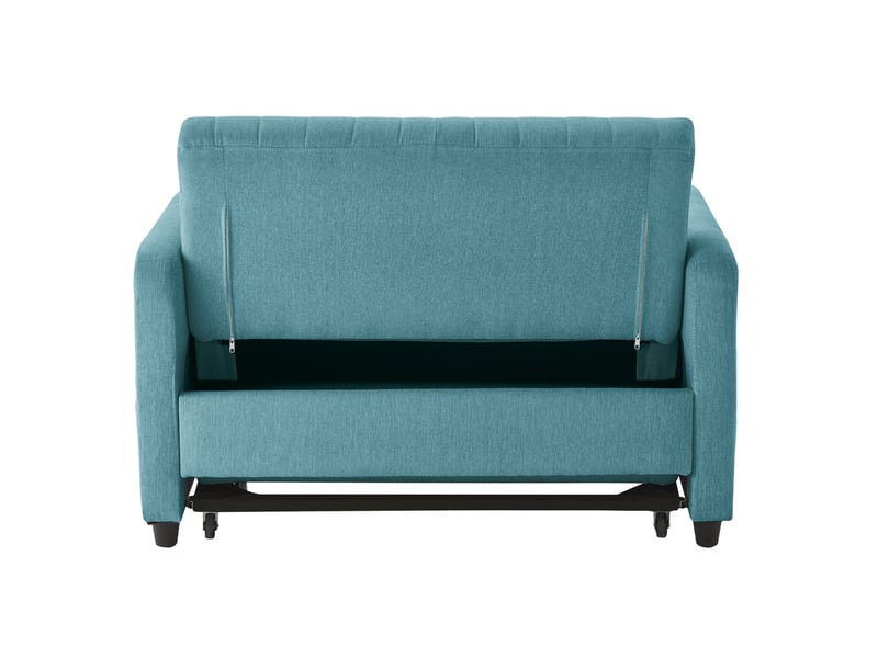  Canapé convertible 2 places 114.00×77.00×82.50 cm en tissu coton-lin avec dossier réglable bleu-vert antique chicfurn  - Conforama E