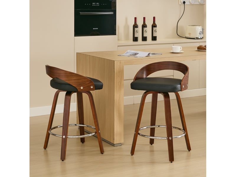  Tabouret de bar pivotant assise rembourrée dossier bois noir cravdom  - Conforama A