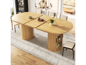 Table à manger extensible, 150 à 190 cm, rectangulaire, mdf, naturel, piètement en métal stable, rangement fonctionnel