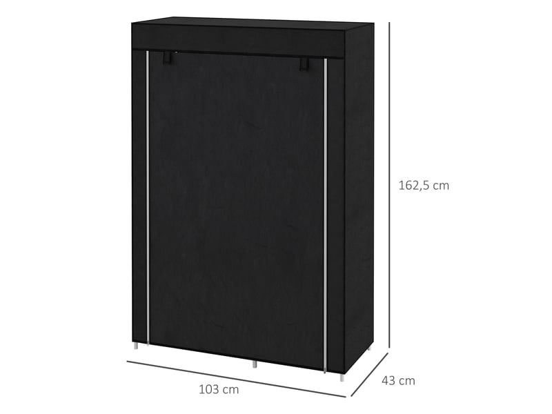  Armoire penderie en tissu noir 103 x 43 x 162,5 cm, 6 étagères et tringle  - Conforama C