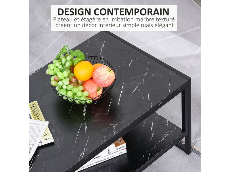  Table basse style moderne avec 2 étagères noir 106 x 50 x 47 cm  - Conforama R