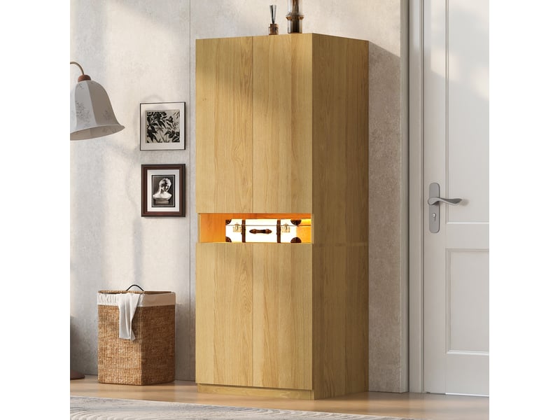  Armoire tcqpz 70 x 55 x 180 cm 2 portes avec led rangement et penderie coloris bois  - Conforama B