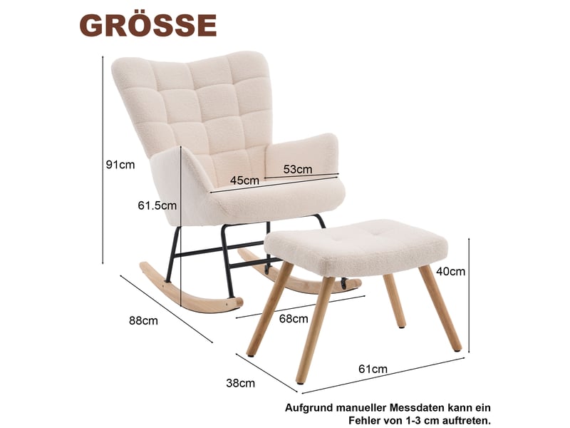  Fauteuil à bascule 91 cm avec repose-pieds, structure en métal sherpa beige  - Conforama C