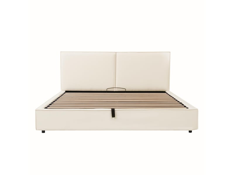  Lit adulte coffre,180x200 cm,avec sommier à lattes,lin,beige  - Conforama D