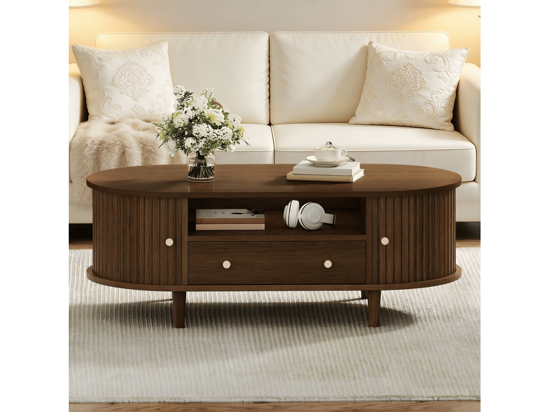 Table basse ovale avec tiroir et rangement 100 x 50 cm homvra - Conforama D