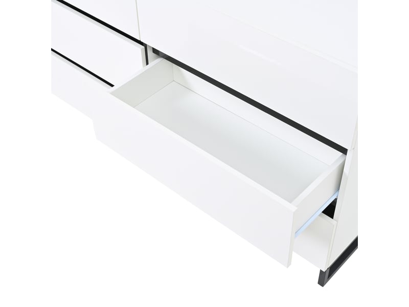  Buffet de salon 140 cm commode avec 6 tiroirs blanc et noir  - Conforama R