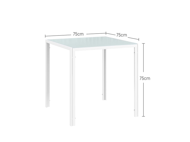  Table de salle à manger pour 4 personnes avec plateau en verre et cadre métal, pour cuisine, blanc, 75 × 75 × 75 cm  - Conforama D