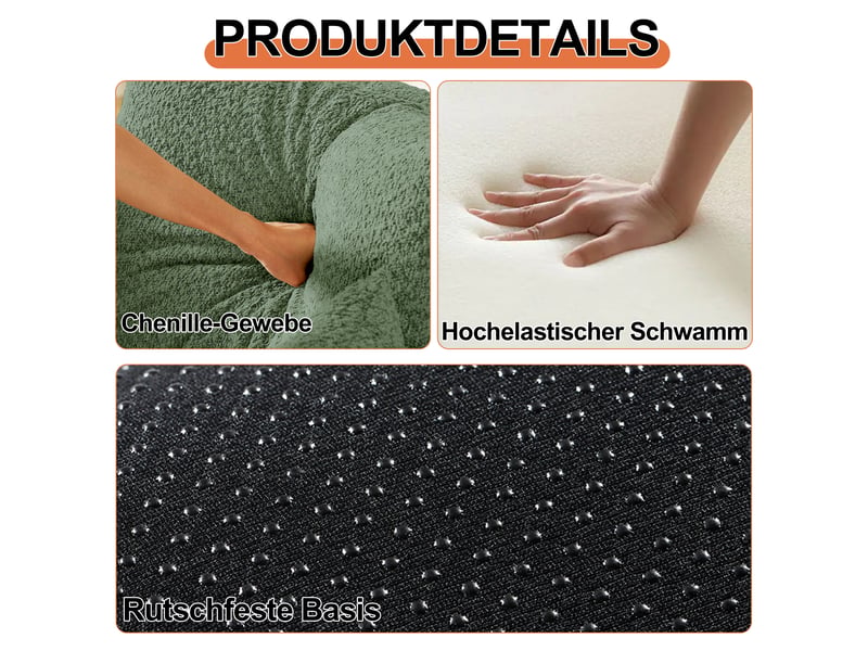  Canapé-lit modulable 2-en-1 en chenille, avec rangement dans les accoudoirs, structure métallique et configuration personnalisable - vert  - Conforama D