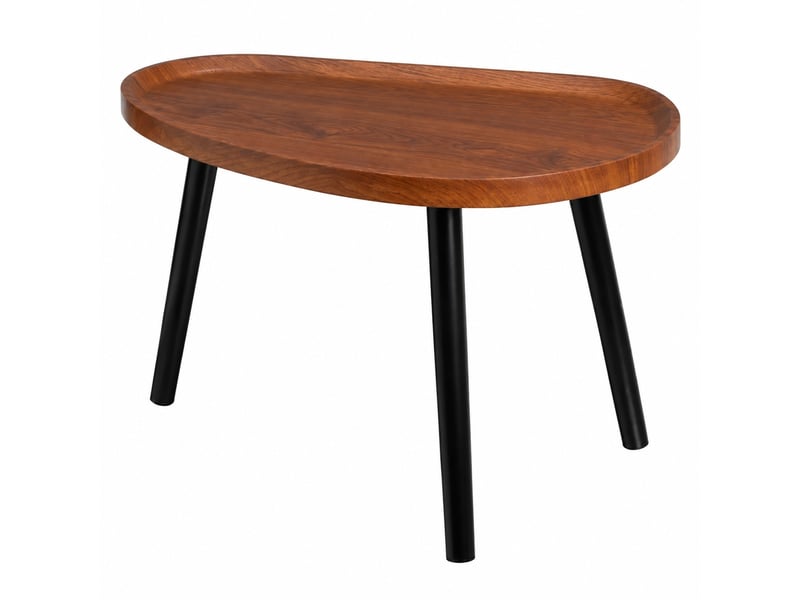  Table basse organique en mdf effet noyer à bord surélevé et 3 pieds en pin noir,forme haricot - longueur 60 x profondeur 40 x hauteur 39 cm  - Conforama A