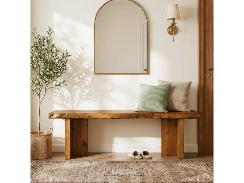  Banc en bois massif de 140 cm, banc à chaussures pour l'entrée banc en bois pour 2 à 3 personnes  - Conforama D
