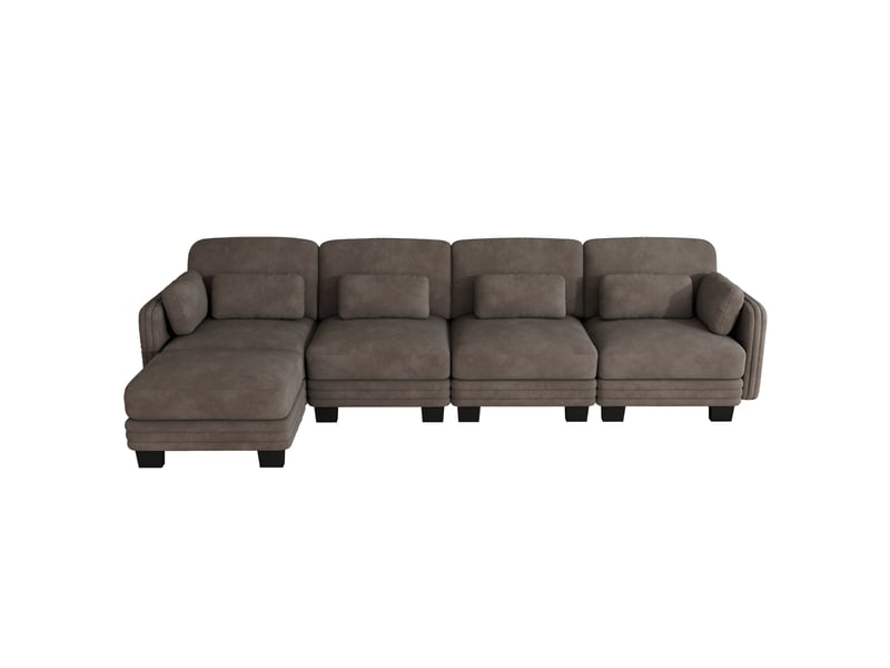  Canapé d'angle modulaire tcqpz 4 places 330 x 143 x 88 cm avec ottomane chenille marron  - Conforama A