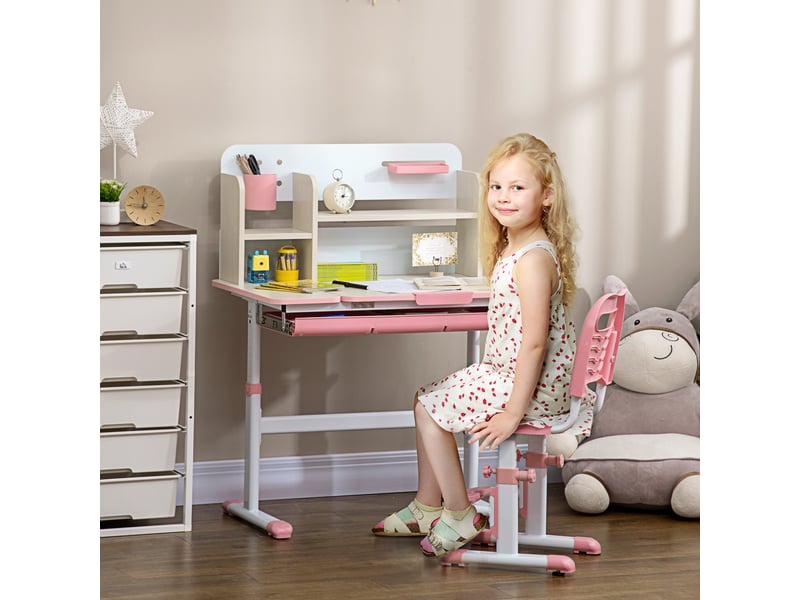  Bureau enfant avec chaise réglable rose 80 x 52 x 88-109 cm, plateau inclinable dès 3 ans  - Conforama C