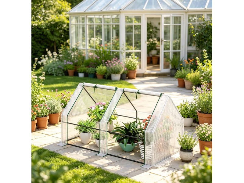  Mini serre de jardin 180 x 90 x 90 cm – blanche – 2 fenêtres enroulables pour protéger vos plantes  - Conforama D