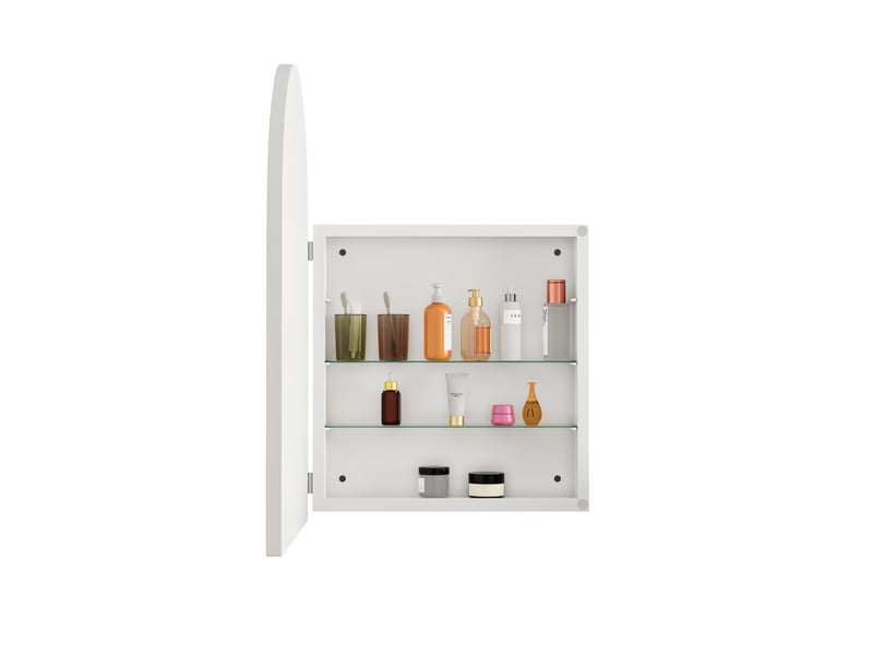 Armoire miroir murale arquée blanche, cadre métal, étagères réglables, encastrable - Conforama D