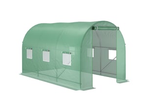 Serre de jardin tunnel 350x200x200 cm – verte – 3 fenêtres en maille, porte enroulable et ruban de fixation fourni