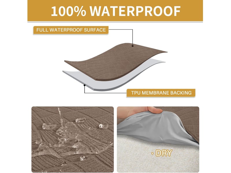  Housse de chaise de salle à manger imperméable – douce, extensible et ajustée – texture ondulée – résistante aux taches et antidérapante – marron  - Conforama C