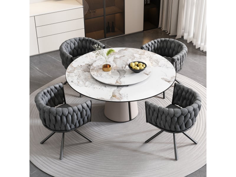  Lot de 4 chaises de salle à manger, chaises grises avec pieds de support en métal, style moderne et épuré, en velours  - Conforama C