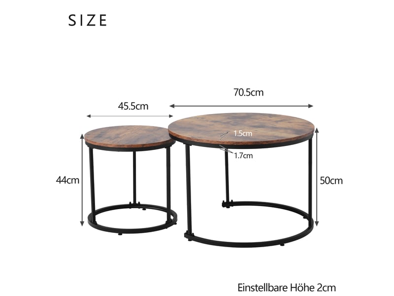  Ensemble de 2 tables basses rondes, tables basses de salon, tables d'appoint rondes gigognes, 2 tables d'appoint rondes (marron)  - Conforama C