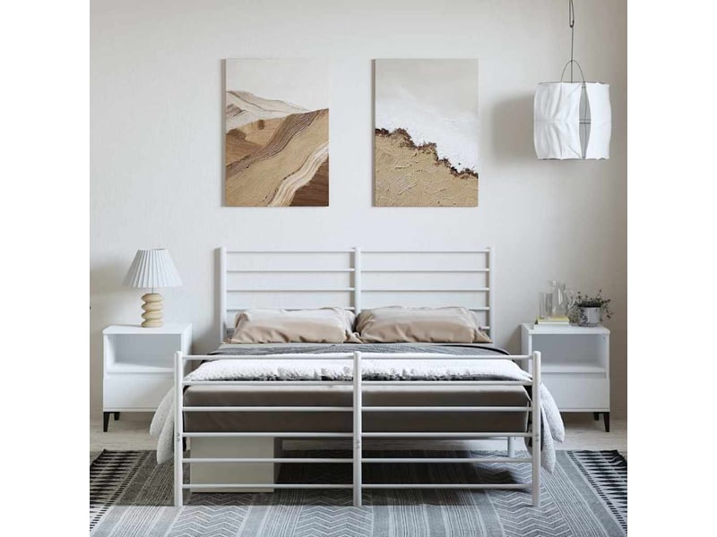 Lit double- lit adulte - cadre de lit métal sans matelas et pied de lit blanc 150x200 cm - Conforama B