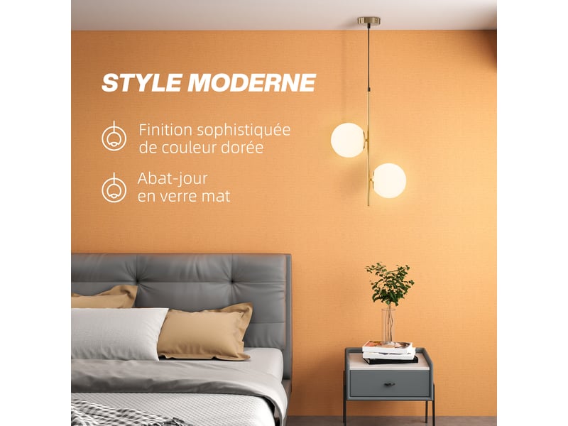  Suspension luminaire moderne, lustre plafonnier de double-tête, lumière suspendue réglable pour entrée, ton doré, salon  - Conforama A