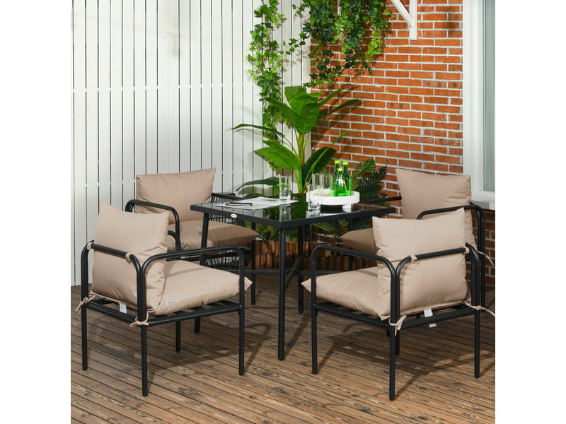 Salon de jardin ensemble table et chaises 5 pièces 1 table à manger carrée et 4 chaises 4 coussins - Conforama D