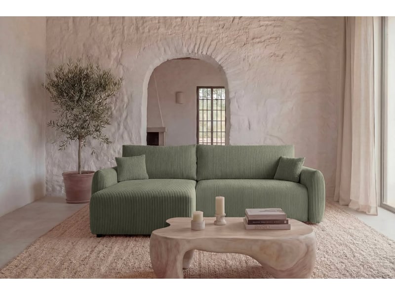  Elio mini - canapé d'angle convertible petit velours côtelé 3 places vert  - Conforama D