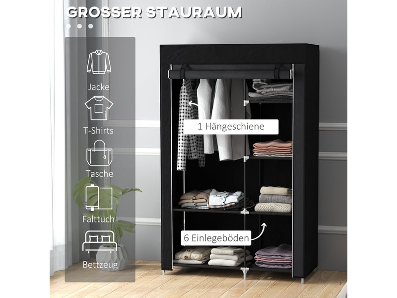  Armoire de rangement avec penderie, 6 étagères et housse zippée pour chambre en acier, 103×43×162,5 cm noir  - Conforama C