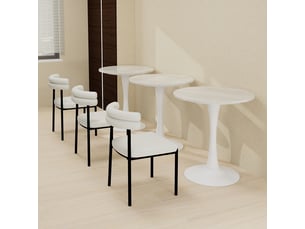 Table ronde ø70 cm effet marbre blanc veiné, style mid-century, pour 2 à 4 personnes