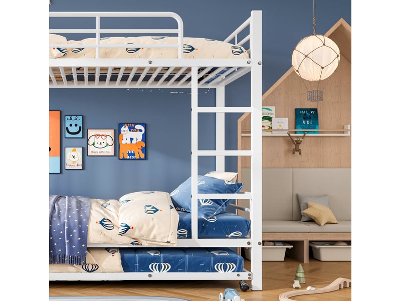 Lit superposé enfant en métal blanc 90x200 cm avec lit gigogne 90x190 cm - Conforama D