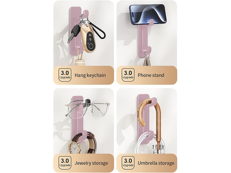  Crochets muraux autocollants, roses, sans trou, étanches et pratiques, 5 pièces XLH-ZLS-004309MF - Conforama E