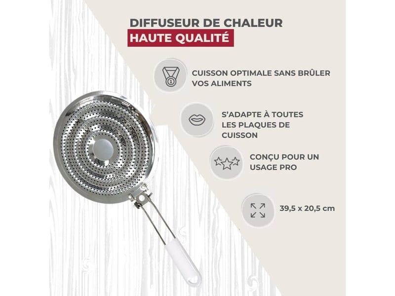  Ensemble de diffuseurs de chaleur pour cuisinière à gaz 2 pièces - acier inoxydable - 20,5 cm - manique pliable en acier inoxydable  - Conforama C