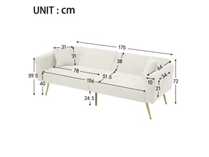 Canapé convertible bouclette blanche 2 places, canapé lit avec pieds dorés et poches latérales, dossier inclinable 175x64x72cm.