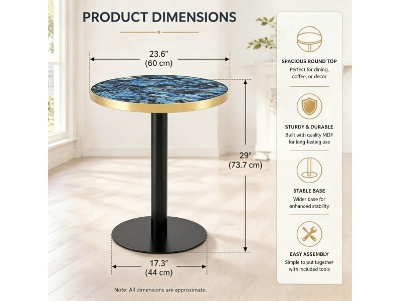  Table d’appoint ronde, 60 cm, table design moderne table d’appoint finition, plateau mdf, piètement métal, coloris bleu  - Conforama C