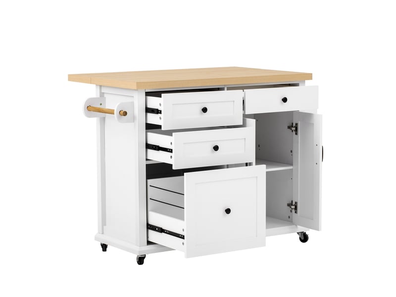  Desserte de cuisine 107 x 45-70 x 90,5 cm blanc et bois clair en mdf, plan extensible à roulettes  - Conforama A