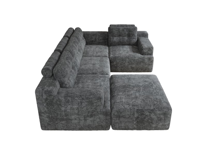 Canapé d'angle, canapé modulable, gris, sans montage, en chenille, sans cadre - Conforama B