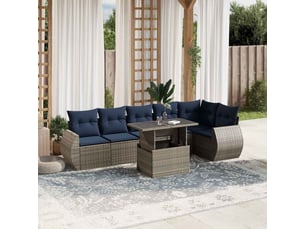 Vidaxl ensemble de canapé de jardin 7 pcs avec coussins gris résine tressée