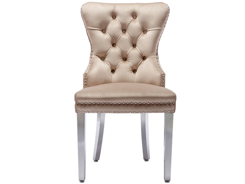  Lot de 2 chaises de salle à manger,avec pieds en métal,velours,beige  - Conforama D