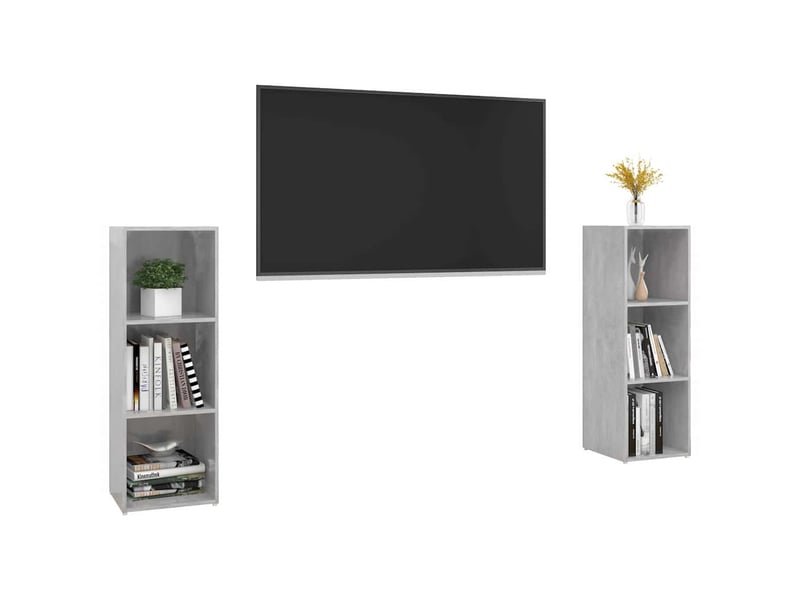  Lot de 2 meuble tv bas salon gris béton 107x35x37 cm bois d'ingénierie shl83473  - Conforama C
