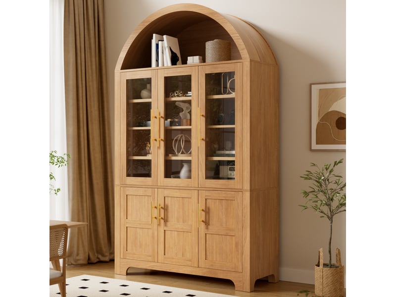  Vitrine haut 110x40x185 cm à 6 portes avec niche arquée, coloris naturel  - Conforama E