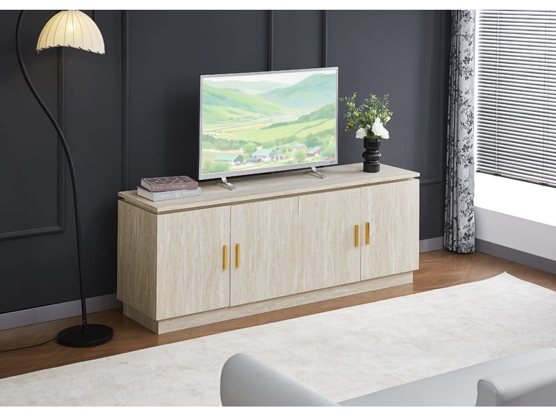 Meuble tv baieta – 160x40x60 cm – finition travertin &amp; design épuré  - Conforama B