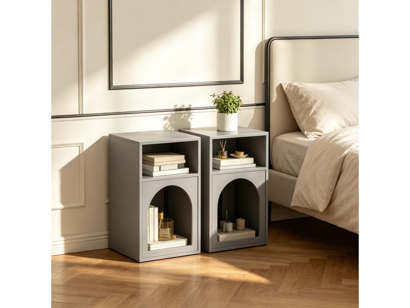  Lot de 2 tables de chevet avec étagères ouvertes, design courbé moderne  - Conforama E