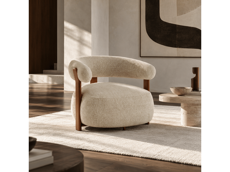  Fauteuil en velours texturé beige palm APF26VTTB - Conforama B