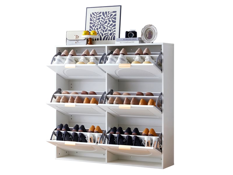 Meuble à chaussures 118x25x115 cm blanc avec 6 compartiments abattants - Conforama A