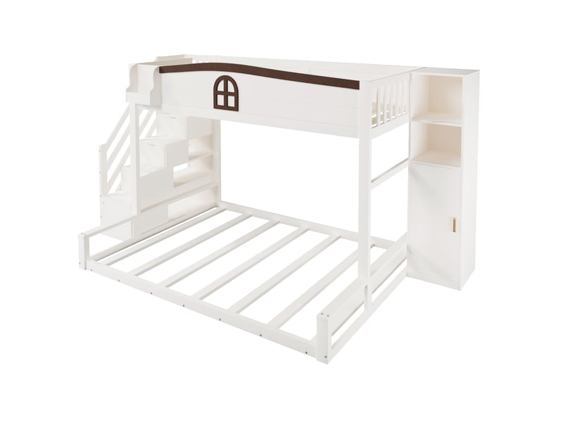  Lit superposé enfant avec armoire intégrée et escalier de rangement, blanc – 90 x 200 140 x 200 cm IKSETERA TRADING LTD - Conforama A