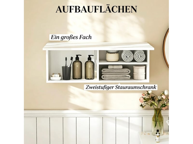  Meuble mural de salle de bains 80x25x30 cm porte abattante panneau de particules blanc  - Conforama D
